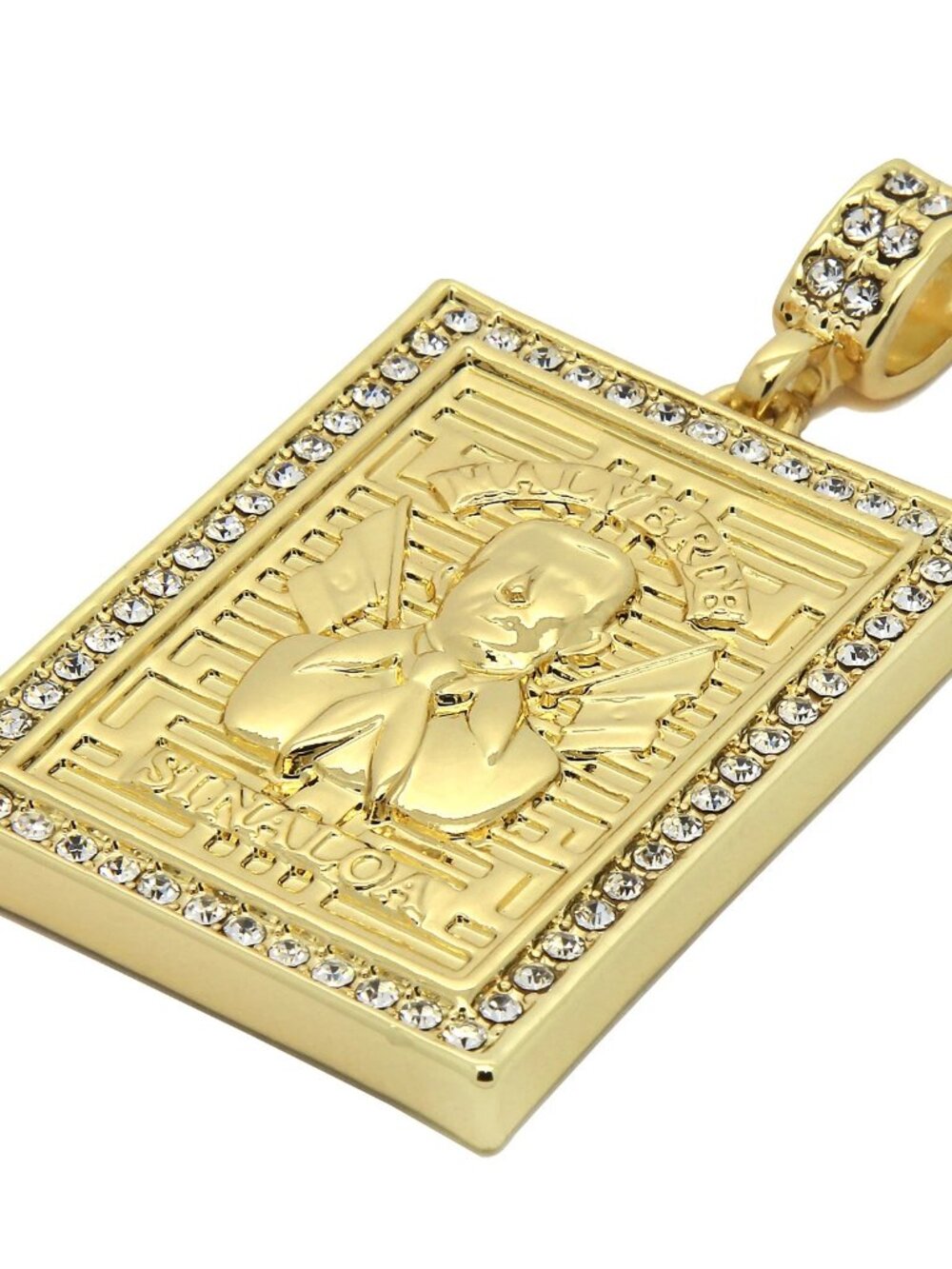 14K Plated Iced Out Malverde Pendant & 24” Rope Chain